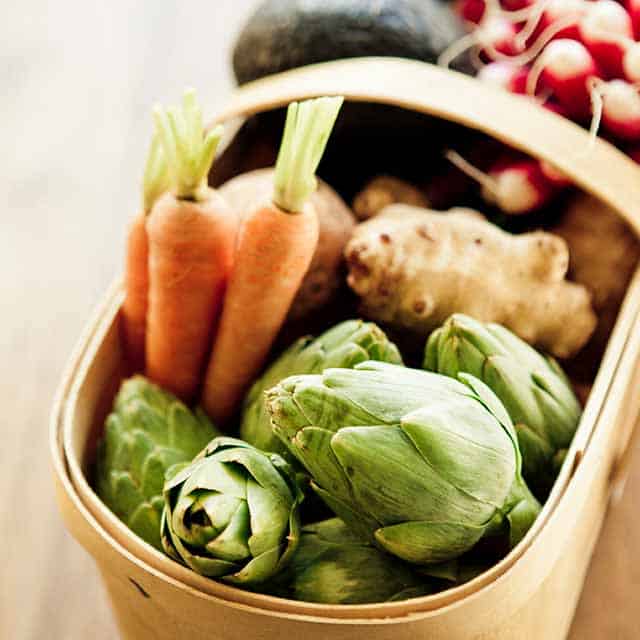 Vegetables in a brown basket