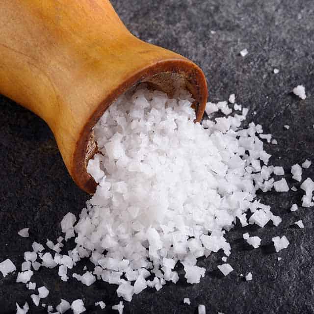 Salt grains spilled on the coutner
