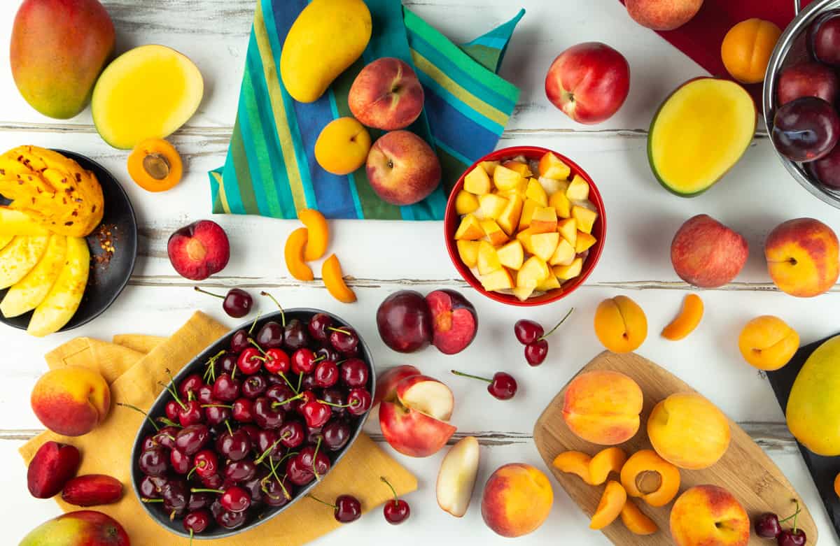A variety of stone fruits