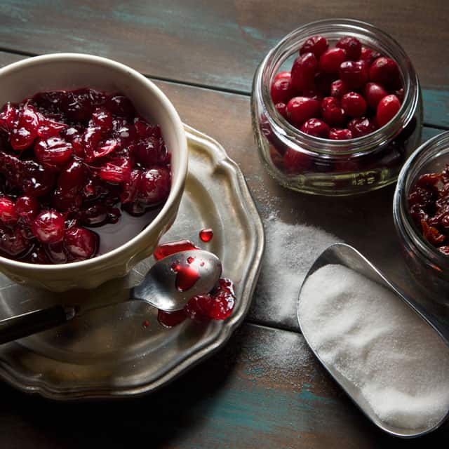 fresh and dried cranberries with sugar