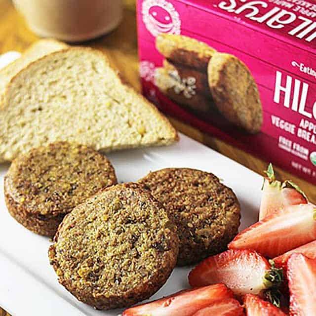 Bread, veggie bites and strawberries