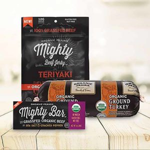 Organic Prairie beef jerky, organic turkey and beef