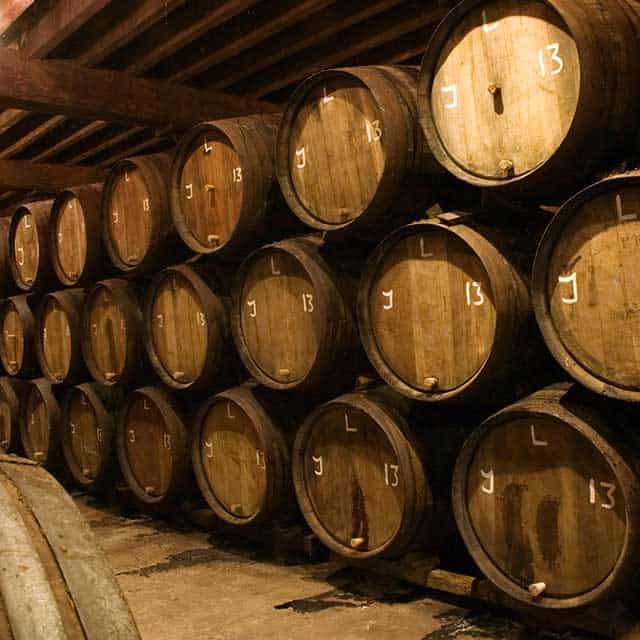 Barrels of wines in a cellar