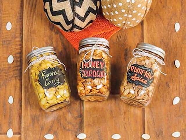 mason jars with roasted pumpkin seeds
