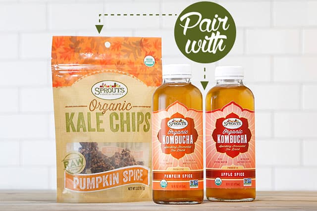 Organic Pumpkin Spice Kale Chips + Organic Pumpkin Spice or Apple Spice Kombucha
