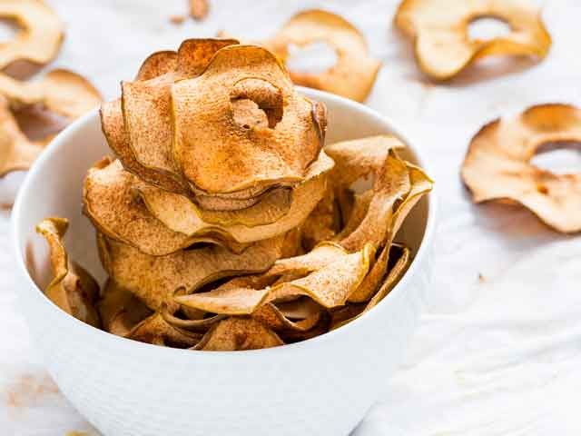 apple chips in white bowl