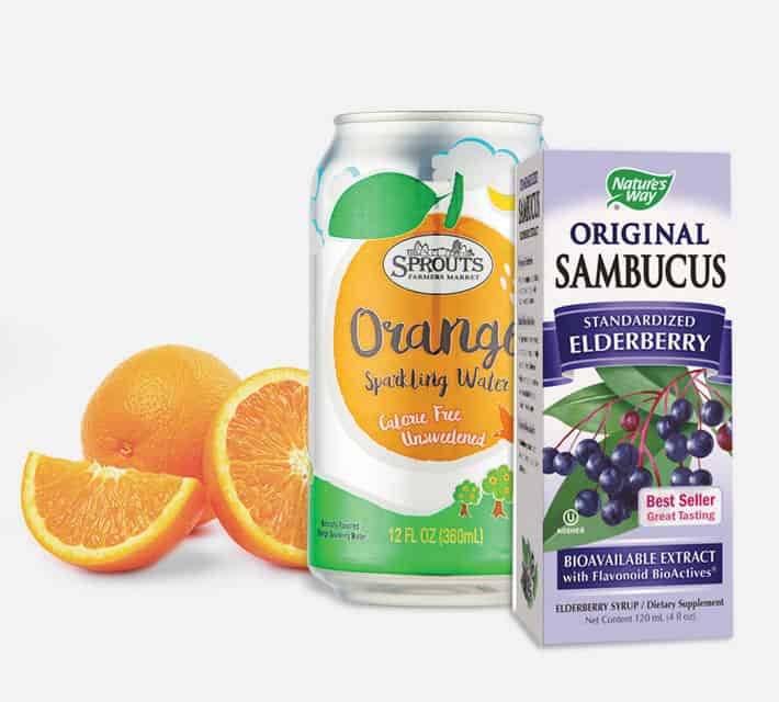 Sprouts Orange Sparkling Water, Nature's Way Original Sambucus and oranges Sprouts Orange Sparkling Water, Nature's Way Original Sambucus and oranges