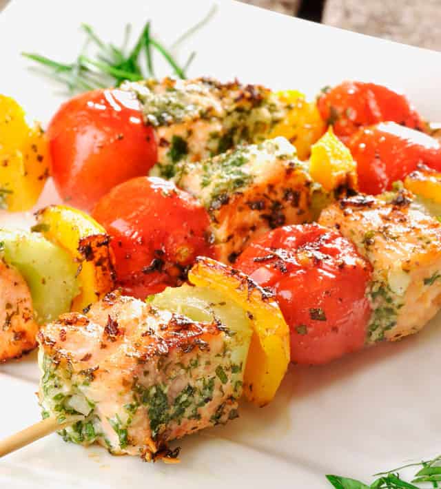 Salmon and Vegetable Skewers