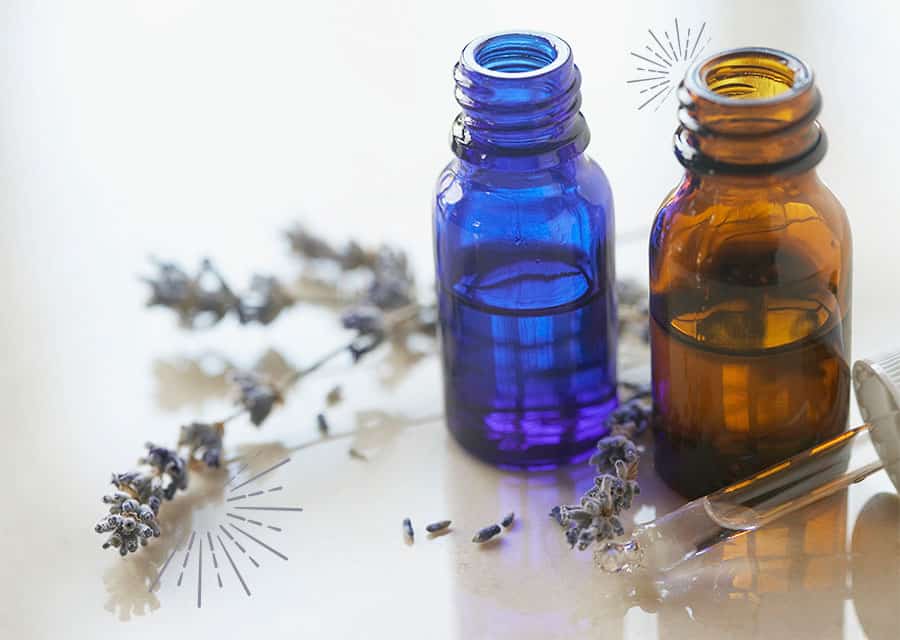 Essential oil bottles with lavender