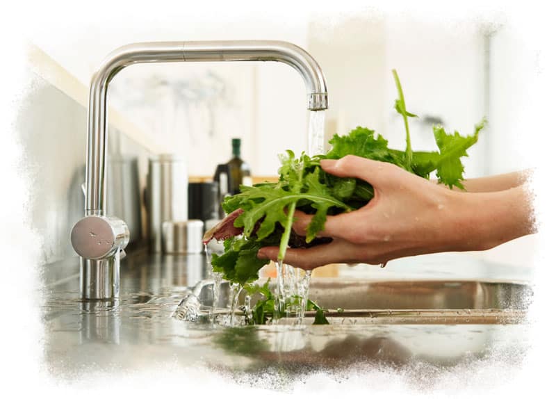 Washing vegetables in kitchen sink