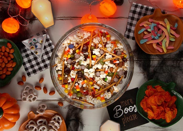 halloween trail mix in a bowl