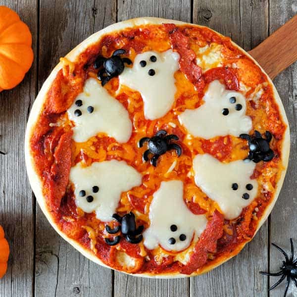 Pizza with ghost shapes