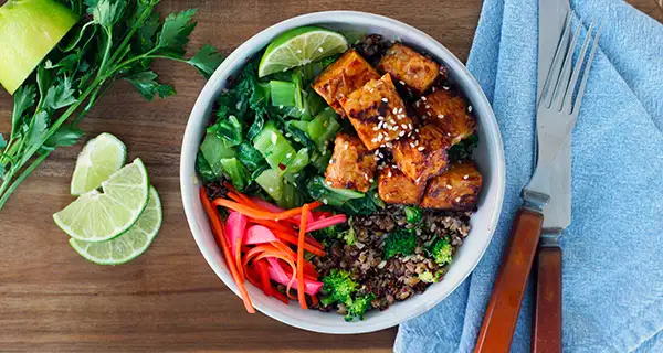 Asian inspired vegan bowl on a tabletop