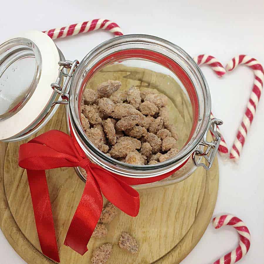 Cinnamon-sugar Roasted Almonds in Holiday Jar