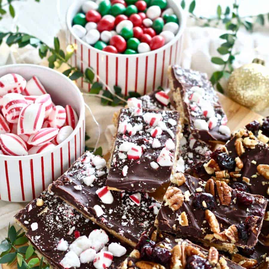 Chocolate Covered Crackers with Holiday Toppings