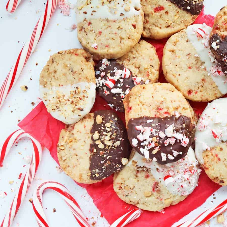 Peppermint Chocolate Cookies on Red Napkin