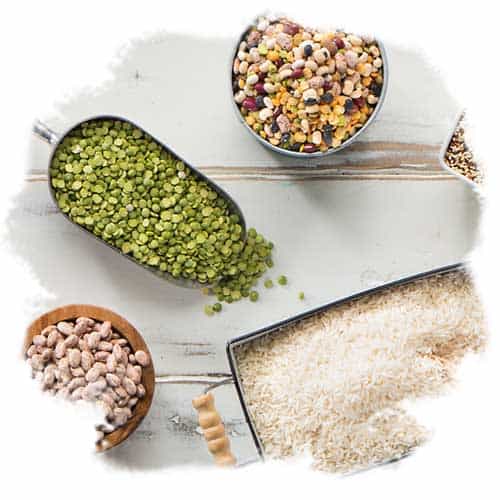 Bulk bin items including rice, lentils and beans