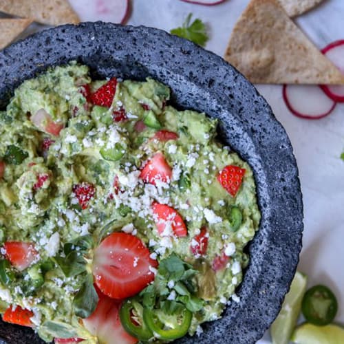 Keto Strawberry Jalapeño Guacamole in Stone Bowl