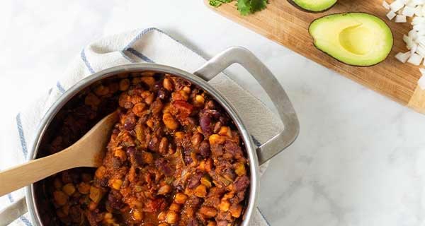 4-bean meatless chili in a pot