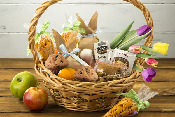 easter basket filled with healthy treats