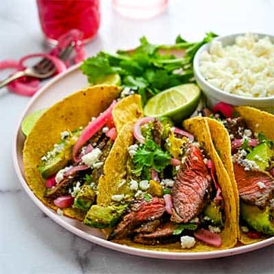 Steak Tacos on a Plate with Lime