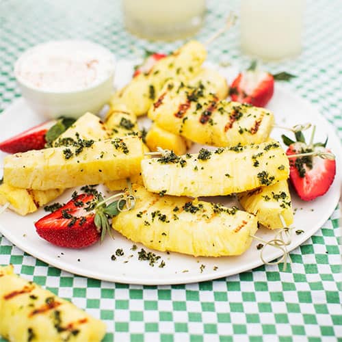 Grilled mint pineapple with strawberries