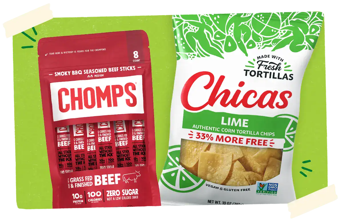 Chomps beef sticks and Chicas tortilla chips