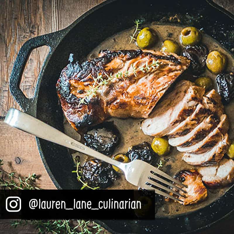 Marinated pork in cast-iron skillet