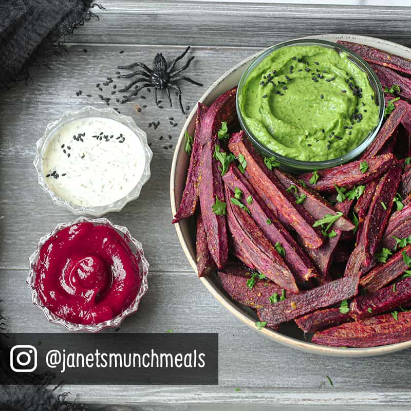 Purple potato fries with dip