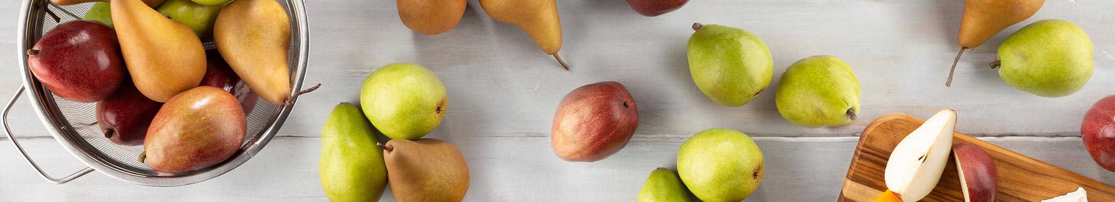 pears on a white tabletop