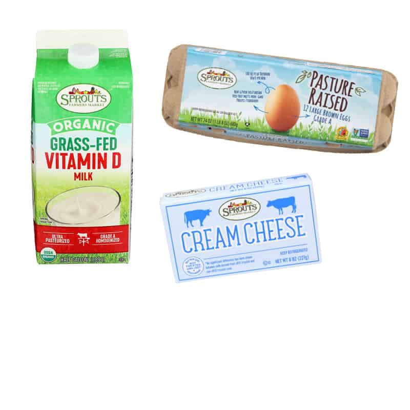 Milk, eggs and cream cheese