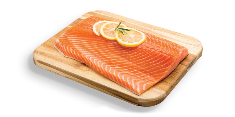 Salmon on a cutting board