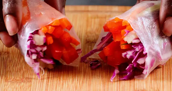 spring rolls on a cutting board