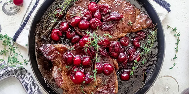 100% Grass-fed Angus Ribeye Steak with Cherry Bordelaise Sauce