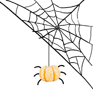 orange pumpkin spider on a web