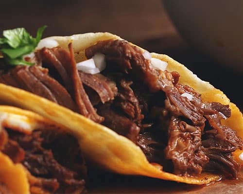 close-up image of birria tacos