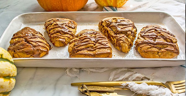 pumpkin scones on a serving tray