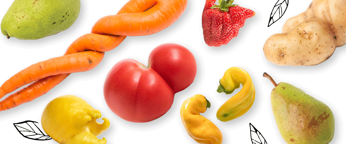 imperfect fruits on a white table