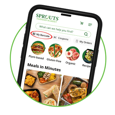 Cell phone with sprouts app open on screen