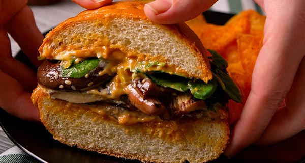 Grilled Mushroom and eggplant party sandwich
