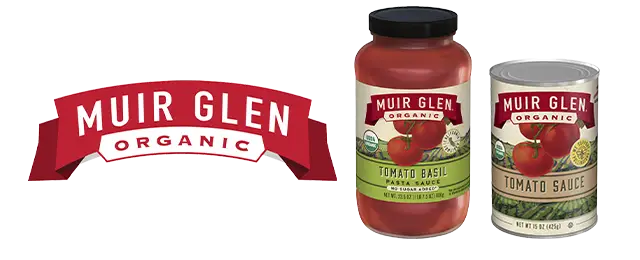 Muir Glen Organic logo next to products
