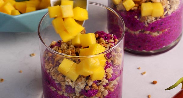 dragonfruit parfait in a glass