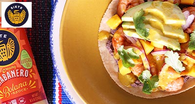 Shrimp Mango Tostada on a plate