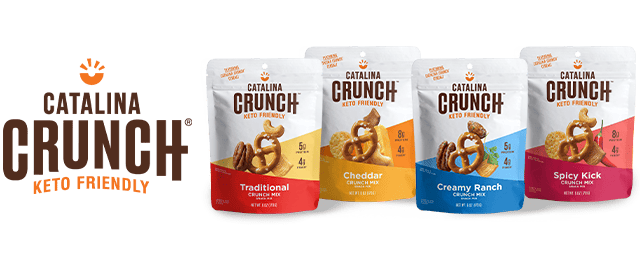 Catalina Crunch logo next to bags of product