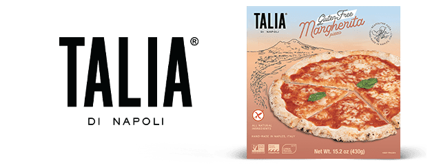 Talia of Napoli frozen pizza box next to logo