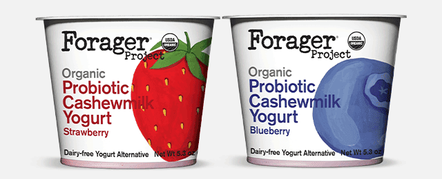 Forager yogurt in strawberry and blueberry flavors