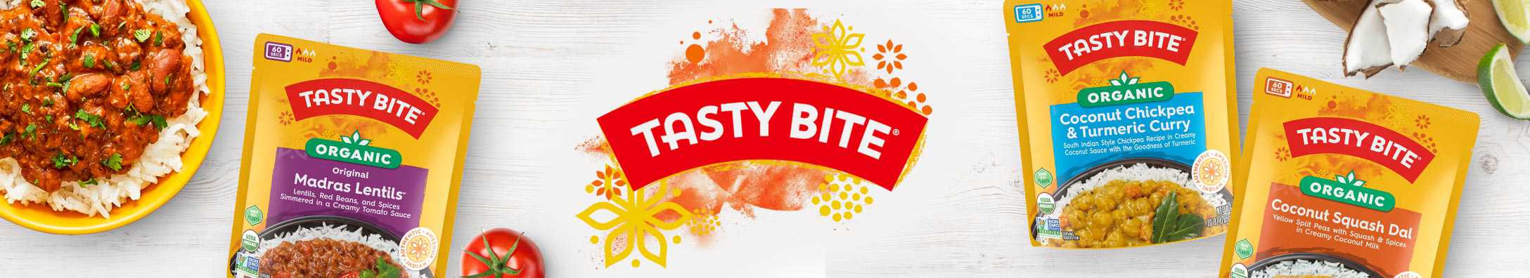 Tasty Bite products next to logo