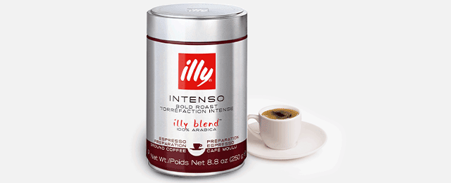 Illy espresso next to an espresso mug