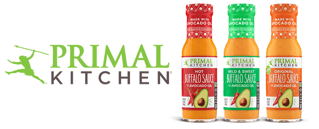 Primal Kitchen logo next to sauce bottles