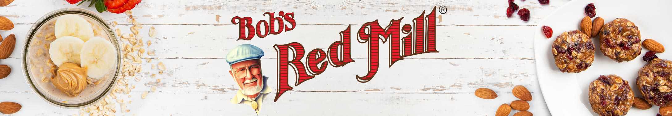 Bob's Red Mill logo next to oat-based foods